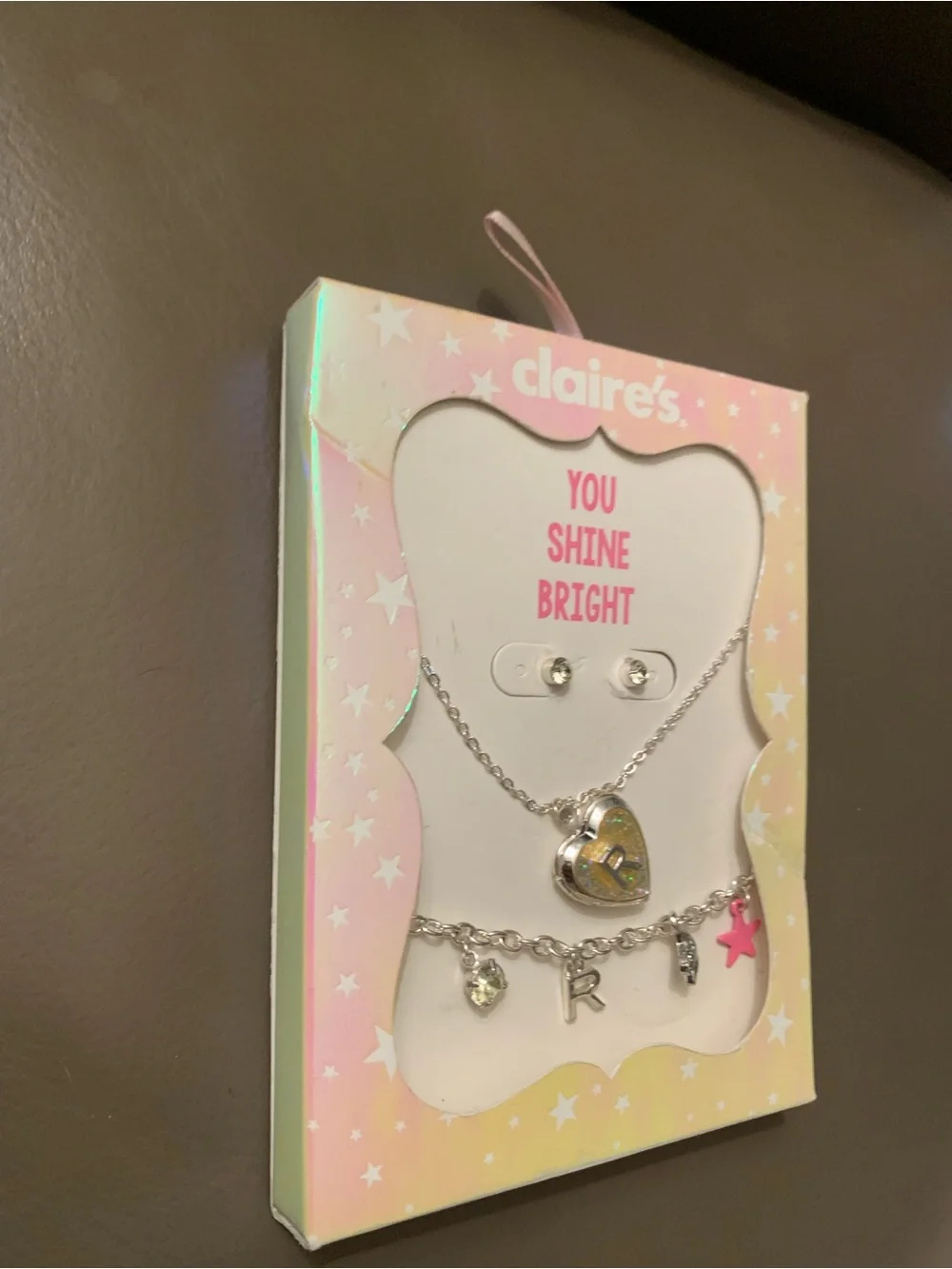 Claire's Silver Locket Heart 🤍 Initial “R” Charm Jewelry Set of 3 -